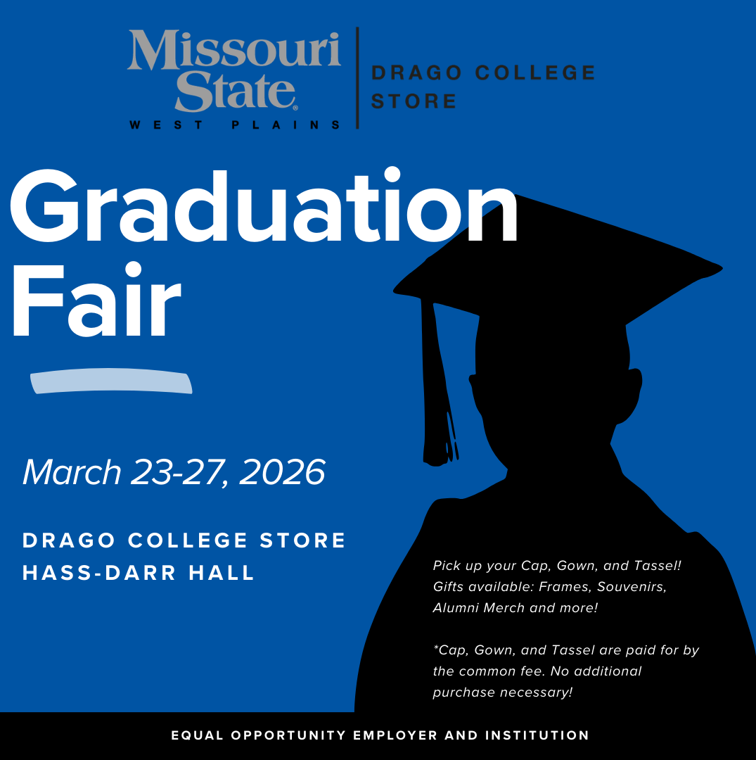 Blue image that says 'Graduation Fair March 23-27, 2026